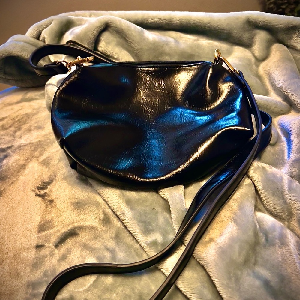 Black Faux Leather Crossbody Bag